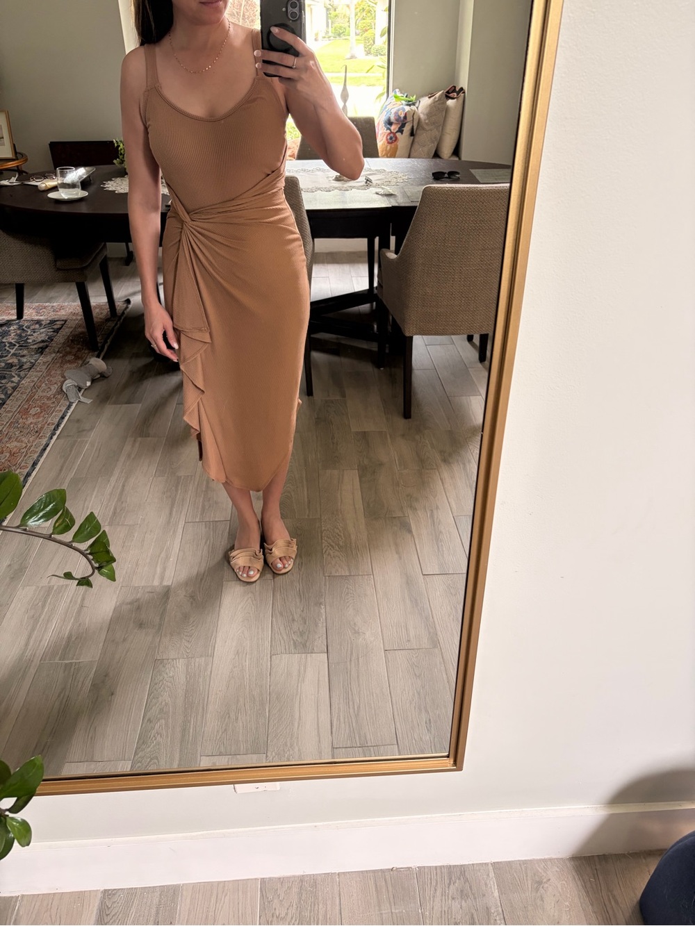 Knot-Detail Midi Dress in Camel